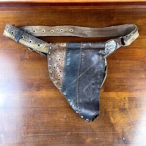 Vintage Artisan Leather Belt Bag Steampunk Festival Satchel Brass Asymmetric